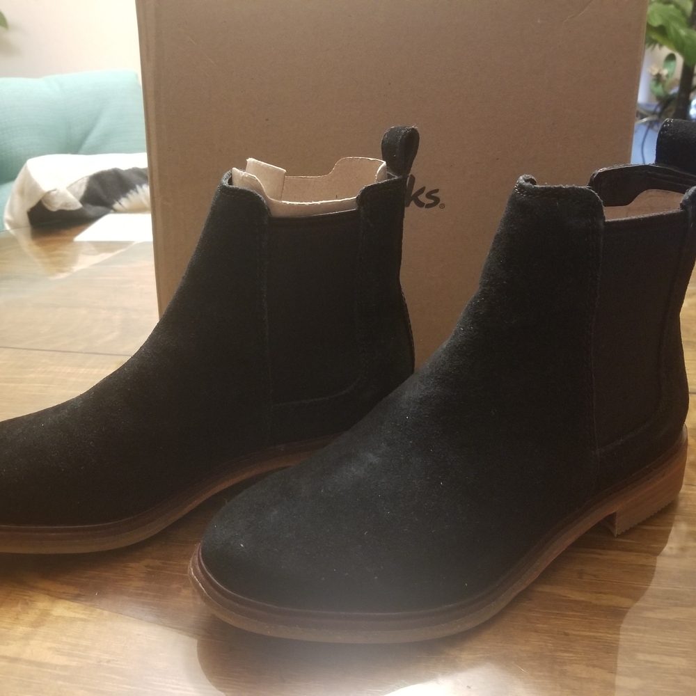 Clarks Black Suede Ankle Boots 7.5